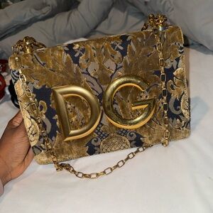 Dolce & Gabbana Black and Gold Baroque Shoulder Bag